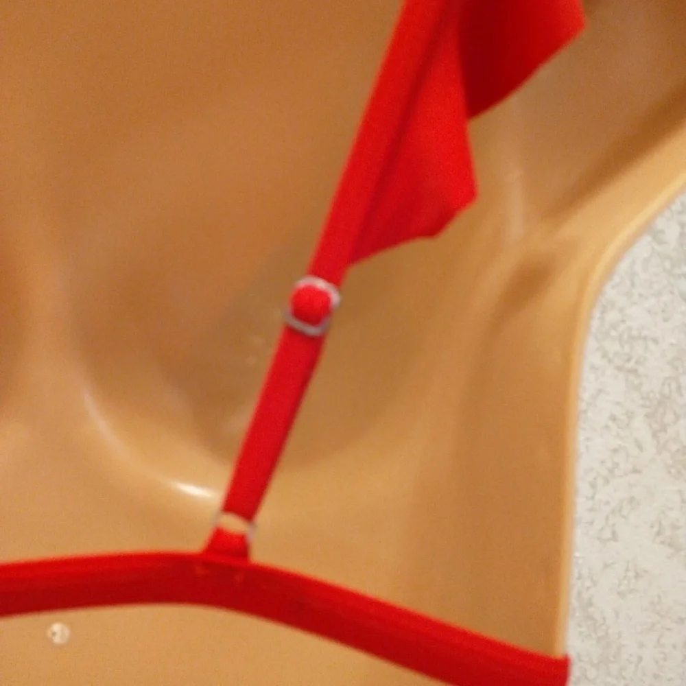 SHEIN Vibrant Red Ruffle Bikini Top